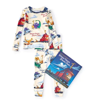 Books To Bed Little Boys 2-6 Steam Train Dream Train Pajamas & Book Set