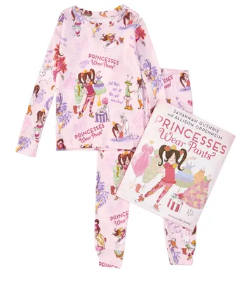 Books To Bed Little/Big Girls 2-10 Princesses Wear Pants Fitted Two-Piece Pajamas & Book Set