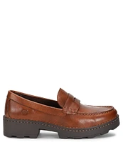 Born Carrera Leather Lug Sole Platform Penny Loafers