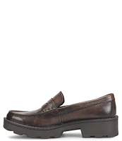 Born Carrera Leather Lug Sole Platform Penny Loafers