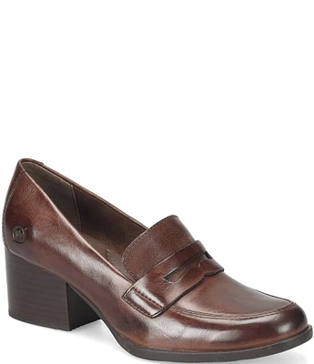 Born Kasi Leather Block Heel Penny Loafers