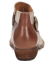 Born Kati Block Heel Two-Tone Leather Buckle Booties