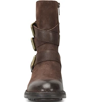 Born Mayne Distressed Suede Buckle Straps Moto Boots