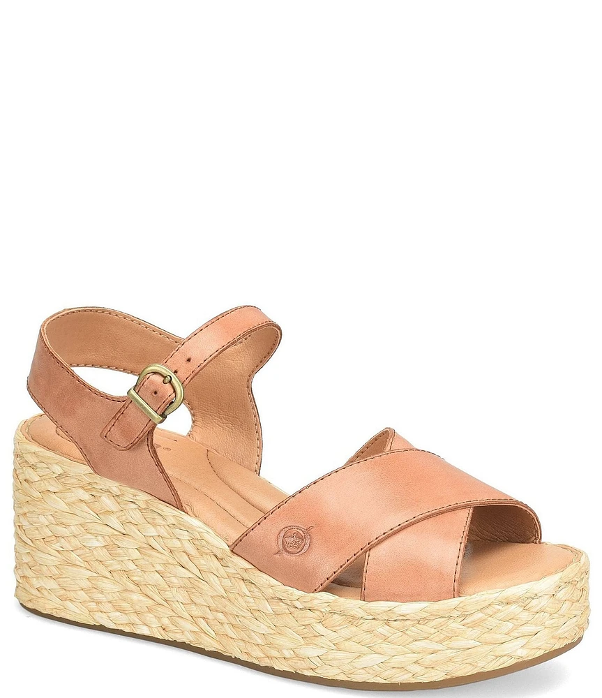 Born Moriah Leather Jute Platform Wedge Sandals