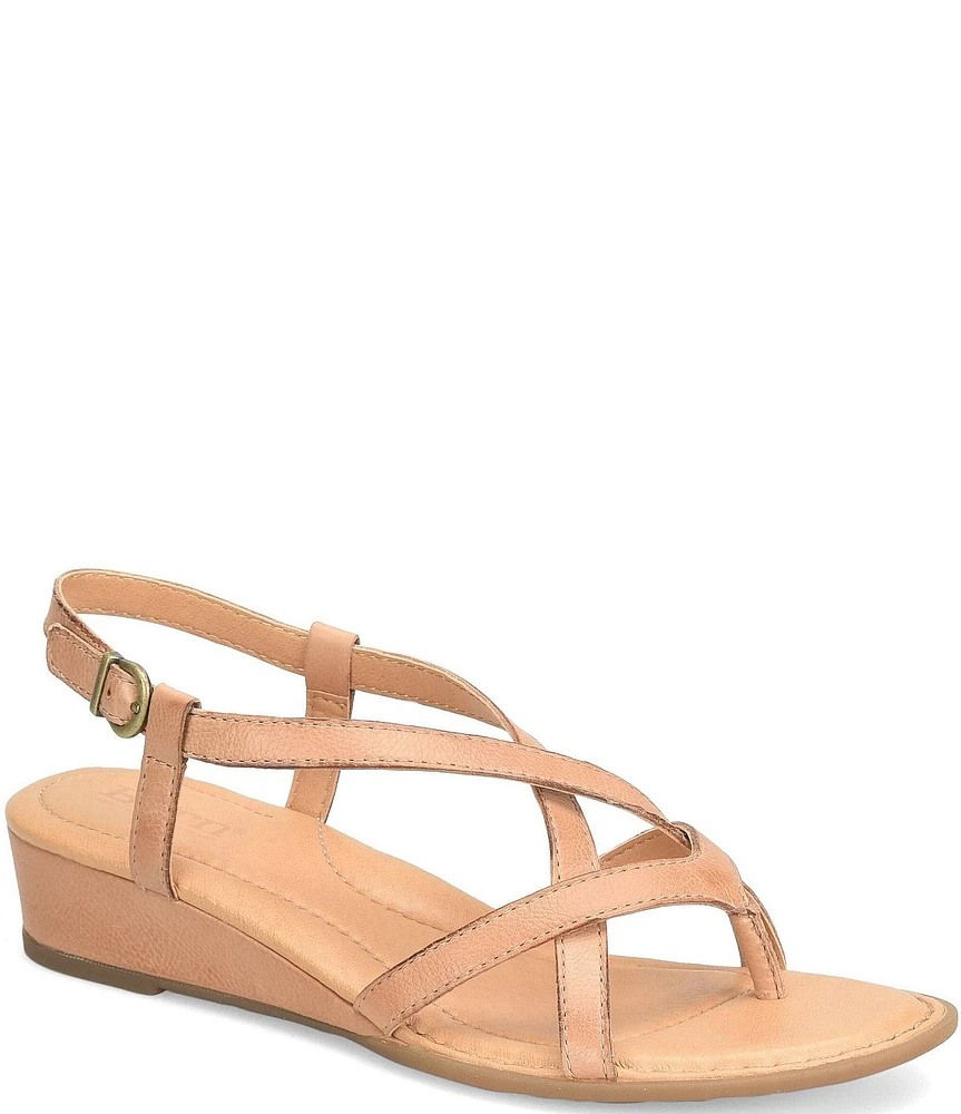 Born Sibyl Leather Thong Strappy Wedge Sandals