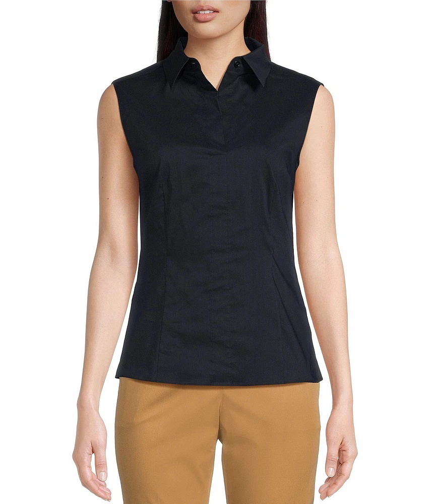 BOSS by Hugo Boss Bashivah Cotton Poplin Point Collar Sleeveless Side Zip Blouse