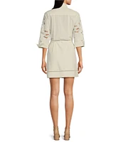 BOSS By Hugo Boss Broderie Anglaise Point Collar Elbow Sleeve Shirt Dress