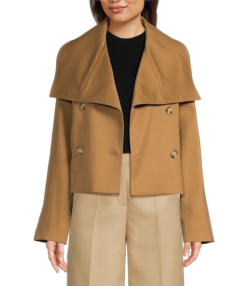 BOSS by Hugo Boss Caspera Stretch Woven Oversized Lapel Collar Double Breasted Crop Trench Jacket