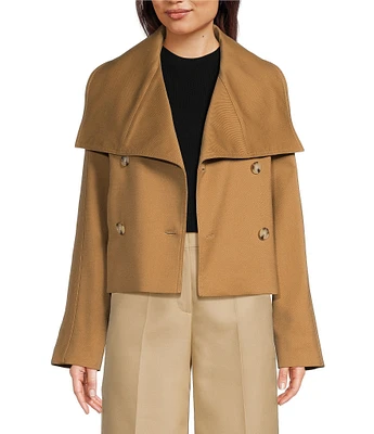 BOSS by Hugo Boss Caspera Stretch Woven Oversized Lapel Collar Double Breasted Crop Trench Jacket