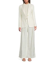 BOSS by Hugo Boss Coordinating Tiana Linen Blend Pinstripe Wide Leg Pleated Trouser