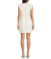 BOSS by Hugo Boss Dagania Pinstripe Linen Blend V-Neck Sleeveless Wrap Dress