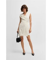 BOSS by Hugo Boss Dagania Pinstripe Linen Blend V-Neck Sleeveless Wrap Dress