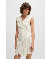 BOSS by Hugo Boss Dagania Pinstripe Linen Blend V-Neck Sleeveless Wrap Dress