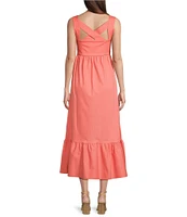 BOSS by Hugo Boss Davaca Twill Square Neck Sleeveless Crossover Back Maxi A-Line Dress