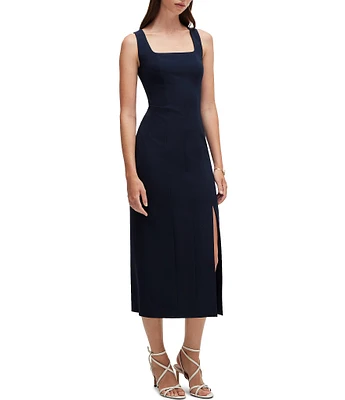 BOSS by Hugo Boss Dineza Stretch Woven Square Neck Sleeveless Midi Sheath Dress