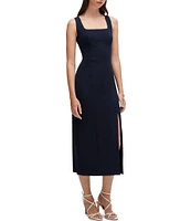 BOSS by Hugo Boss Dineza Stretch Woven Square Neck Sleeveless Midi Sheath Dress