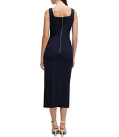 BOSS by Hugo Boss Dineza Stretch Woven Square Neck Sleeveless Midi Sheath Dress