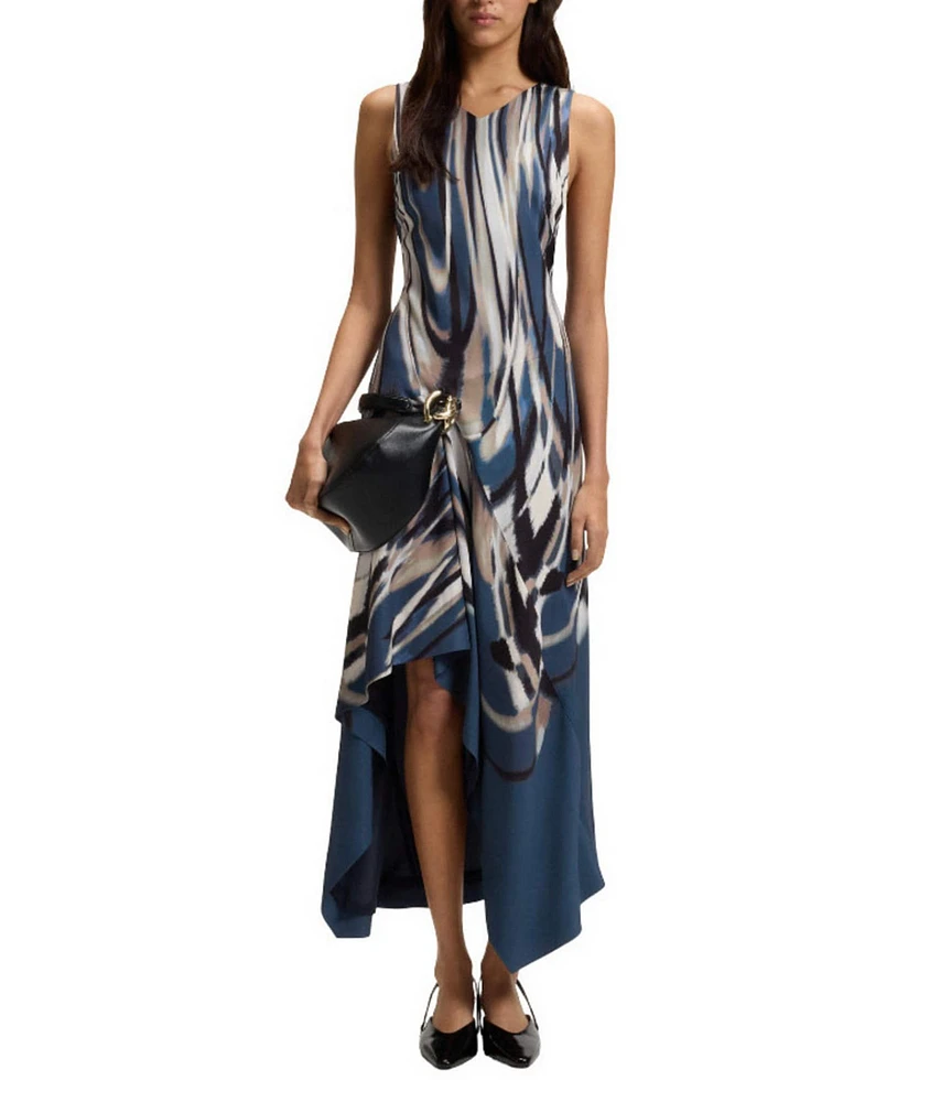 BOSS By Hugo Boss Donaria Printed Twill V-Neck Sleeveless High-Low Dress