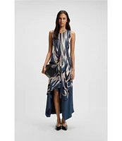 BOSS By Hugo Boss Donaria Printed Twill V-Neck Sleeveless High-Low Dress