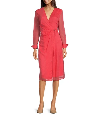 BOSS by Hugo Boss Dosala V-Neck Long Sheer Sleeve Wrap Dress