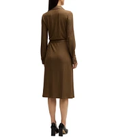 BOSS by Hugo Boss Ellarie Ribbed Knit Jersey Collared V-Neck Long Sleeve Faux-Wrap Dress