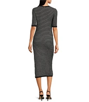 BOSS by Hugo Boss Etanah Monochrome Honeycomb Knit Round Neck 3/4 Sleeve Dress