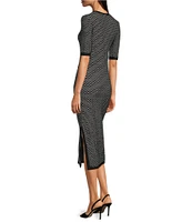 BOSS by Hugo Boss Etanah Monochrome Honeycomb Knit Round Neck 3/4 Sleeve Dress