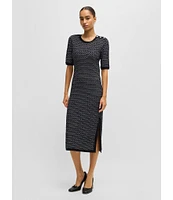 BOSS by Hugo Boss Etanah Monochrome Honeycomb Knit Round Neck 3/4 Sleeve Dress