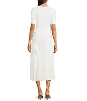 BOSS By Hugo Boss Fadridi Knit Crew Neck Short Sleeve Fit And Flare Pleated Skirt Midi Dress