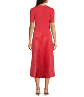 BOSS by Hugo Boss Fadridi Knit Crew Neck Short Sleeve Pleated Midi Dress