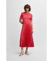 BOSS by Hugo Boss Fadridi Knit Crew Neck Short Sleeve Pleated Midi Dress