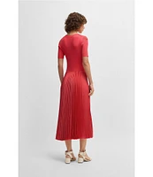 BOSS by Hugo Boss Fadridi Knit Crew Neck Short Sleeve Pleated Midi Dress