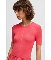 BOSS by Hugo Boss Fadridi Knit Crew Neck Short Sleeve Pleated Midi Dress