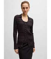 BOSS by Hugo Boss Focinta Solid Stretch Ribbed Knit Point Collar V-Neck Long Sleeve Cardigan