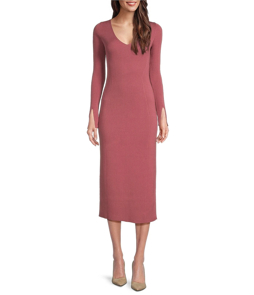 BOSS by Hugo Boss Formina Knit V-Neck Long Sleeve Bodycon Midi Dress