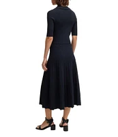BOSS By Hugo Boss Fracie Ribbed Knit V-Neck Elbow Sleeve Fit-And-Flare Midi Dress