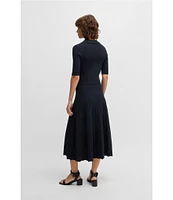 BOSS By Hugo Boss Fracie Ribbed Knit V-Neck Elbow Sleeve Fit-And-Flare Midi Dress
