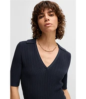 BOSS By Hugo Boss Fracie Ribbed Knit V-Neck Elbow Sleeve Fit-And-Flare Midi Dress