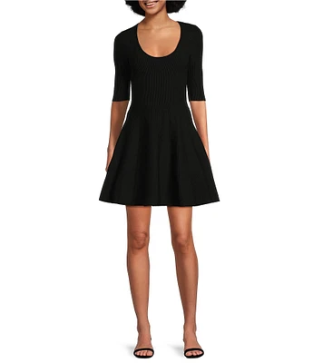 BOSS By Hugo Boss Frankina Compact Knit Scoop Neck Short Sleeve Fit-And-Flare Dress