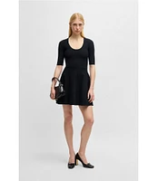 BOSS By Hugo Boss Frankina Compact Knit Scoop Neck Short Sleeve Fit-And-Flare Dress