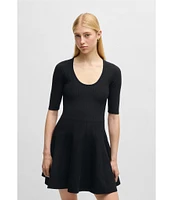 BOSS By Hugo Boss Frankina Compact Knit Scoop Neck Short Sleeve Fit-And-Flare Dress