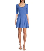 BOSS By Hugo Boss Frankina Compact Knit Scoop Neck Short Sleeve Fit-And-Flare Dress