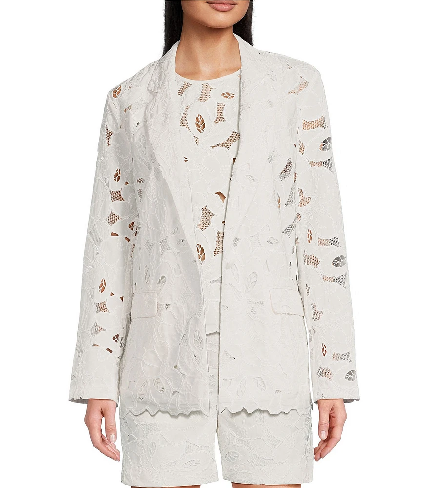 BOSS by Hugo Boss Jonara Broderie Anglaise Notch Lapel Long Sleeve Blazer