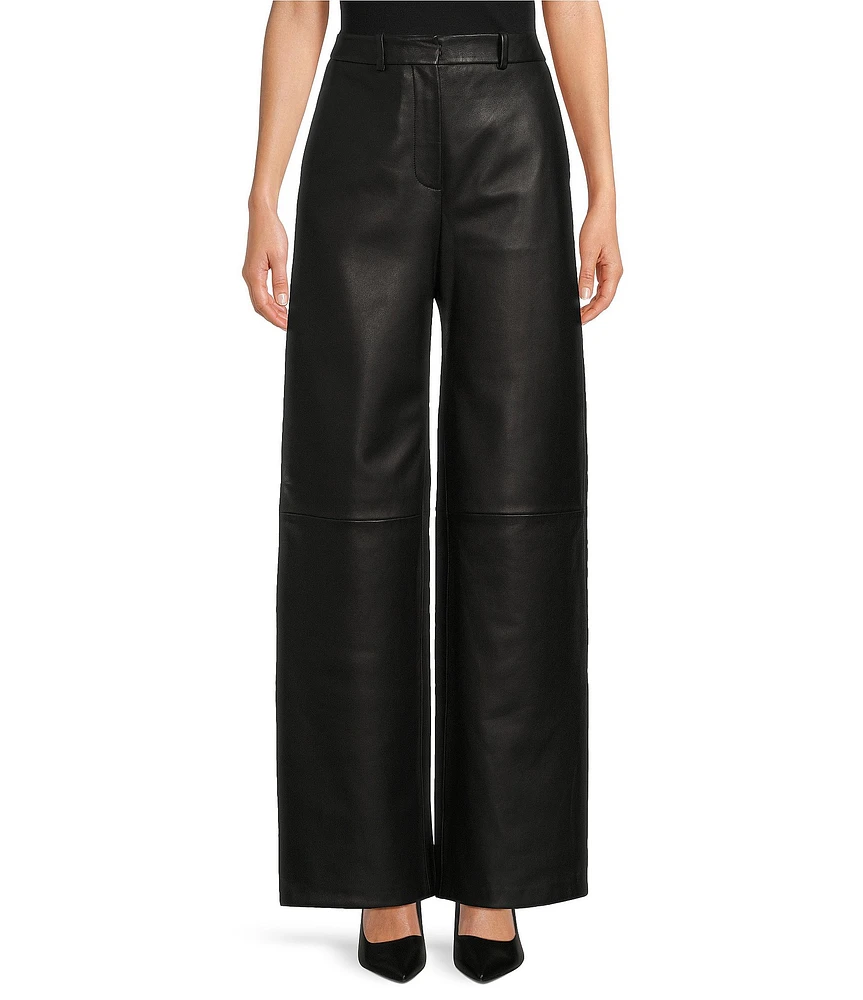 BOSS by Hugo Boss Sizzy Lamb Leather High Rise Wide-Leg Trouser Pant