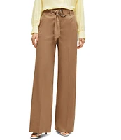 BOSS by Hugo Boss Tasena Linen Blend High Rise Belted Wide Leg Pants