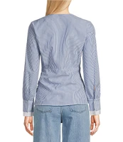 BOSS By Hugo Boss Woven Stripe Print V-Neck Twist Front Long Sleeve Shirt