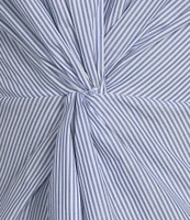 BOSS By Hugo Boss Woven Stripe Print V-Neck Twist Front Long Sleeve Shirt