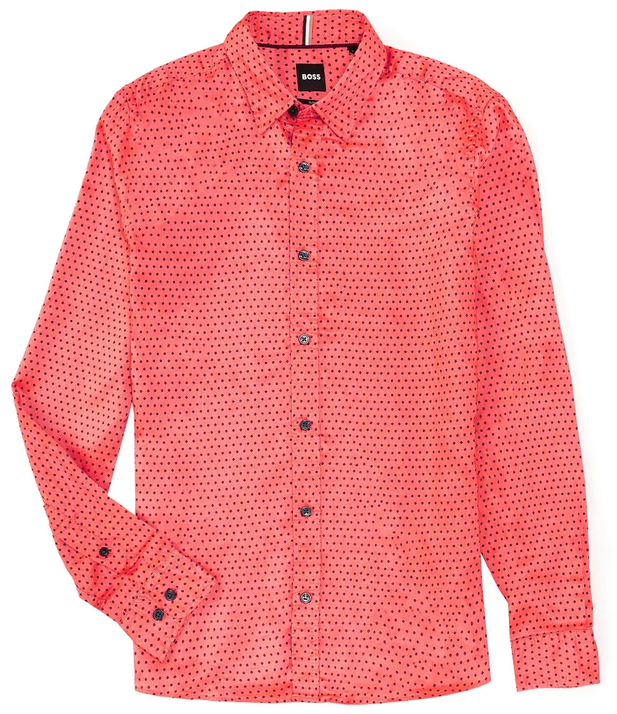 BOSS Slim Fit Dot Print Roan Kent Long Sleeve Woven Shirt