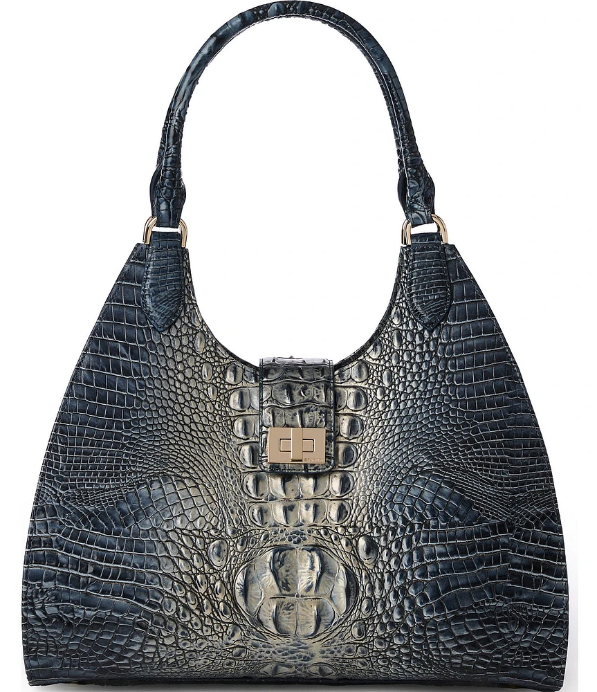 BRAHMIN Ombre Melbourne Collection Twilight Blue Large Adrian Satchel Bag