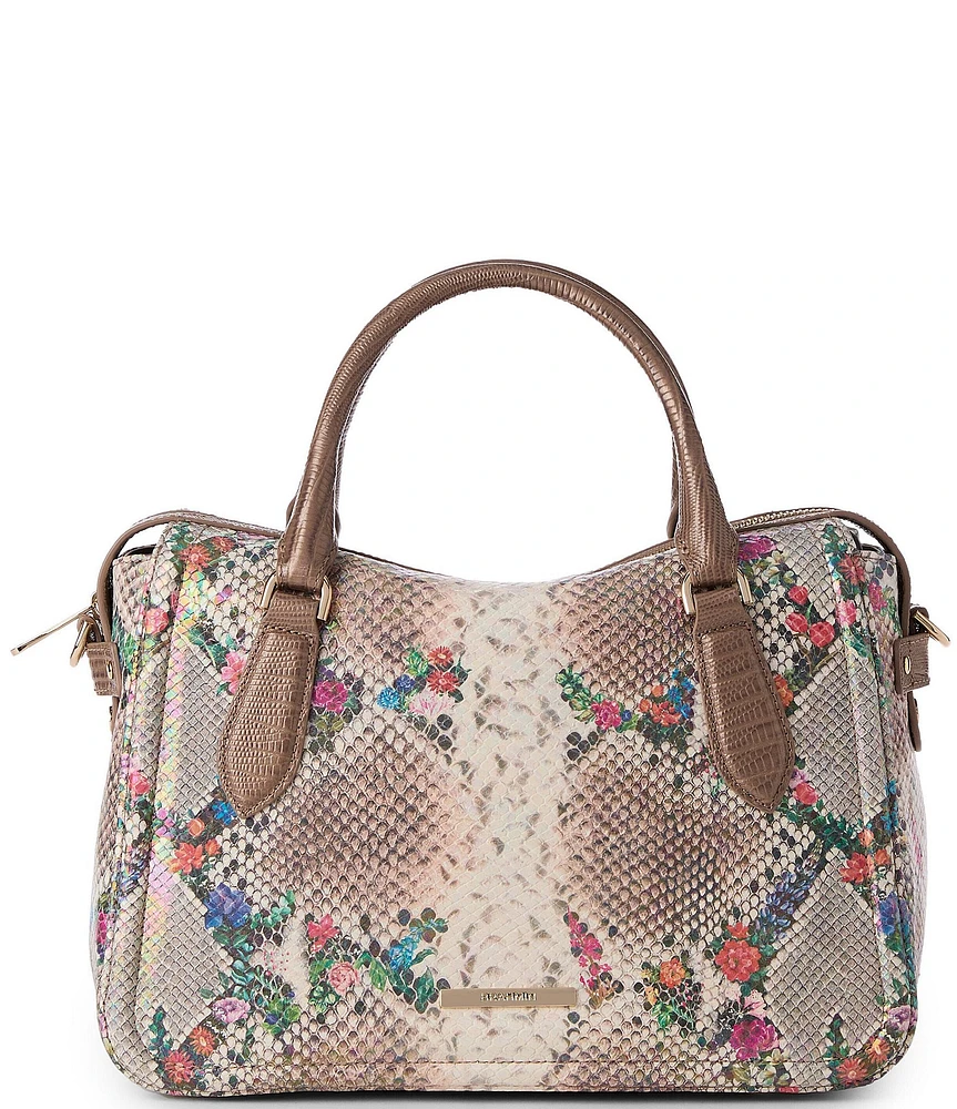 BRAHMIN Piaffe Collection Micaela Snake Print Floral Satchel Bag